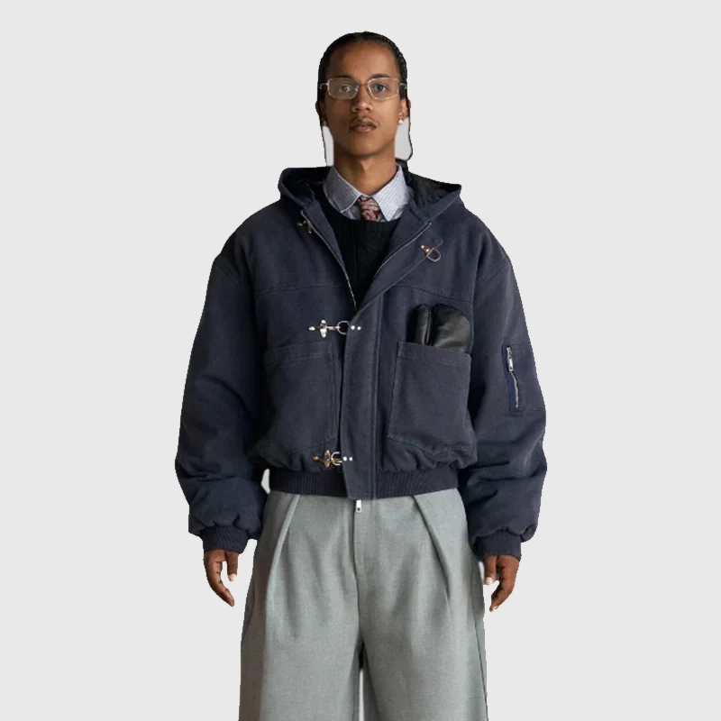 Shinzo Shige 15oz Navy Canvas Clasp Bomber Jacket - Danezon