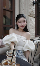 パフスリーブオフショルツイードトップス – Darich (ダーリッチ)