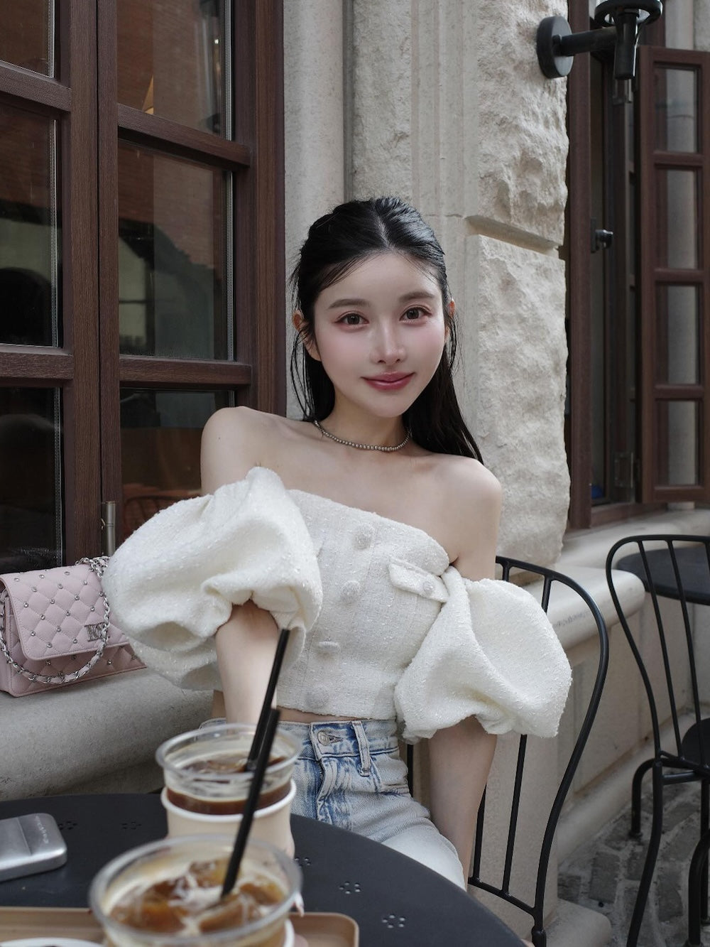 パフスリーブオフショルツイードトップス – Darich (ダーリッチ)