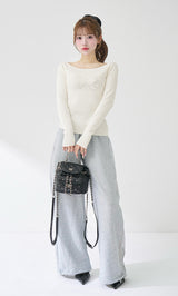 ビジューロゴボートネックニットトップス – Darich (ダーリッチ)