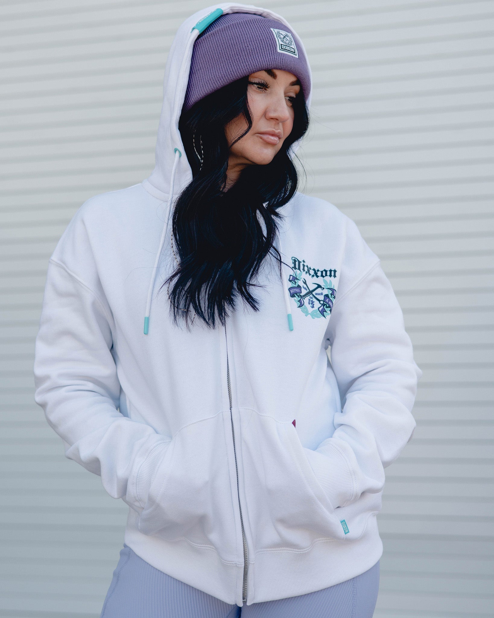 Women's Purple Award Crest Zip Up - White Hoodie | Dixxon