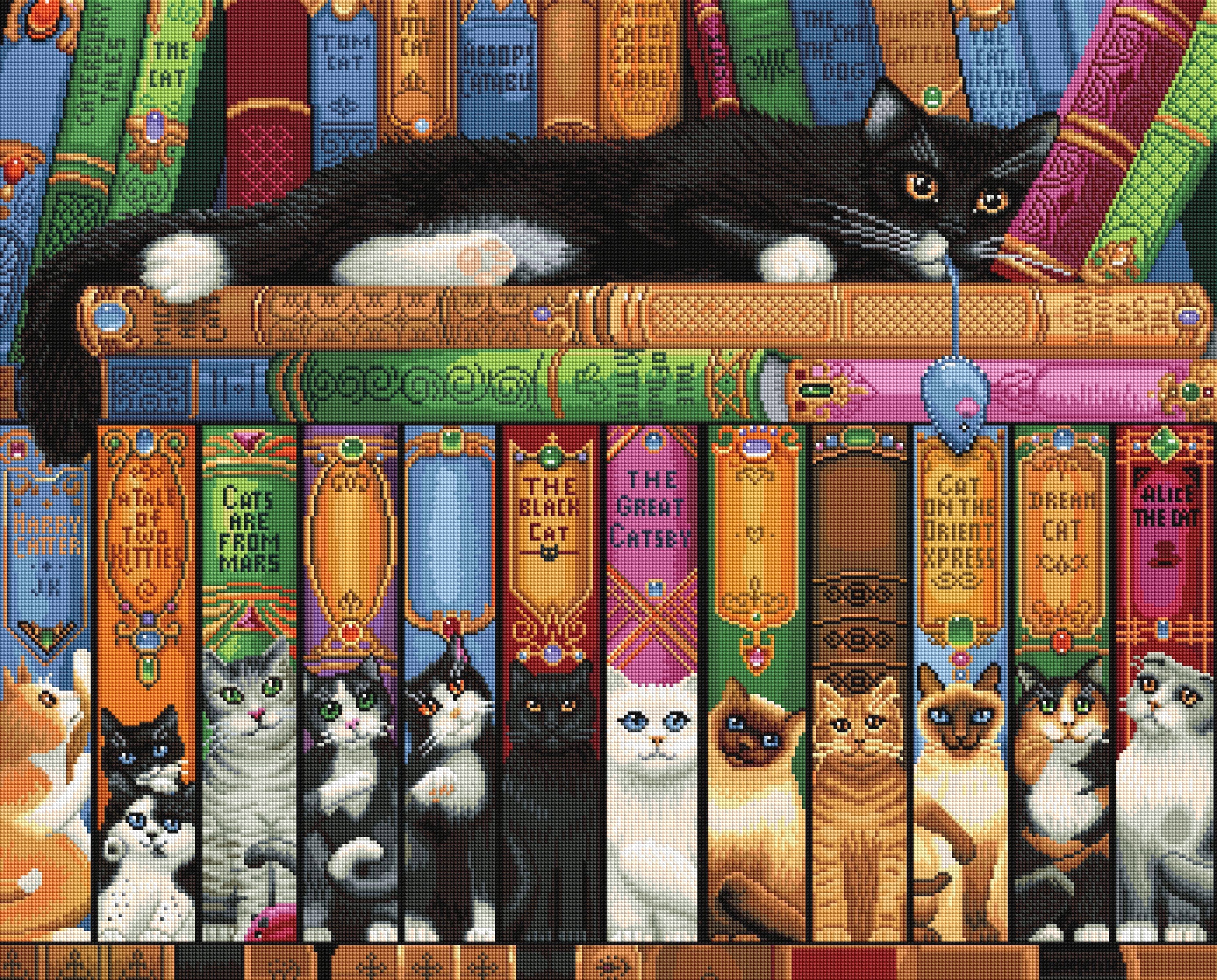 Cat Bookshelf – Diamond Art Club
