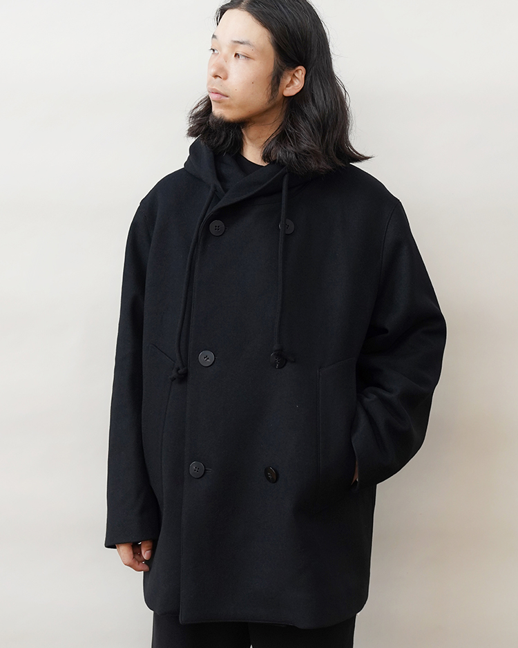 Wool Melton Peacoat with Hood / BLACK | OVERCOAT(オーバーコート