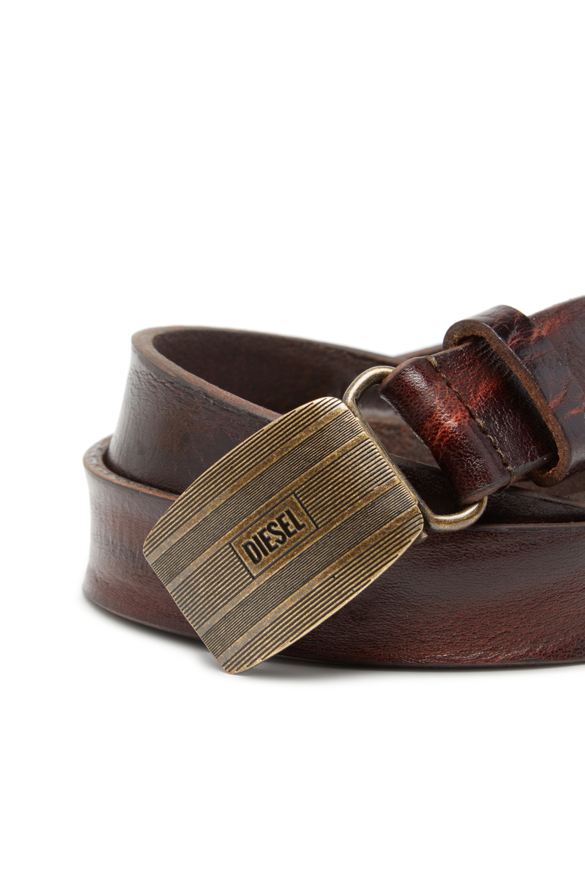 B-BISCOTTO STRIPED レザーベルト｜ブラウン｜メンズ｜DIESEL