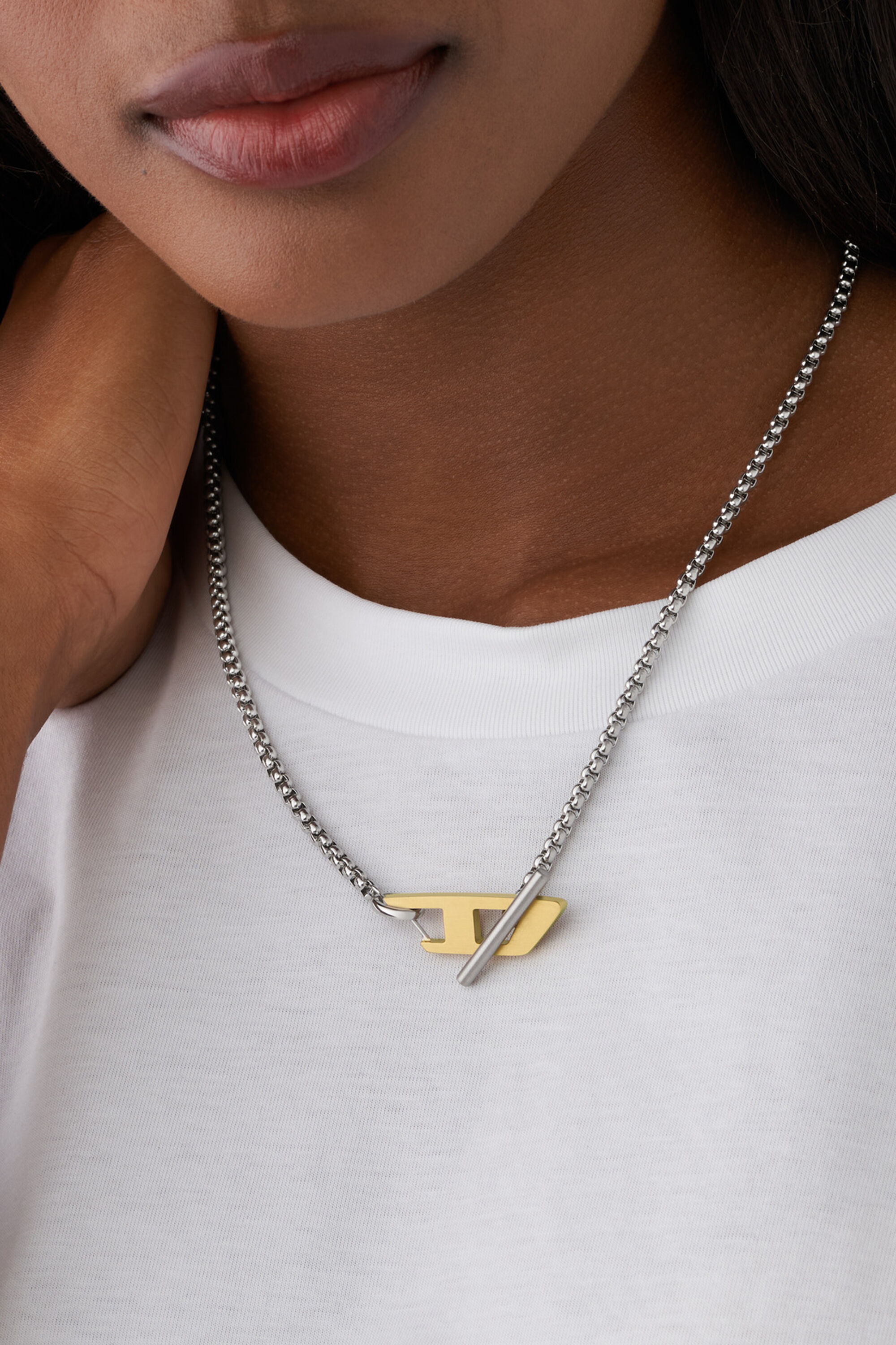 DX1378 Two-Tone Stainless Steel Choker Necklace｜シルバー