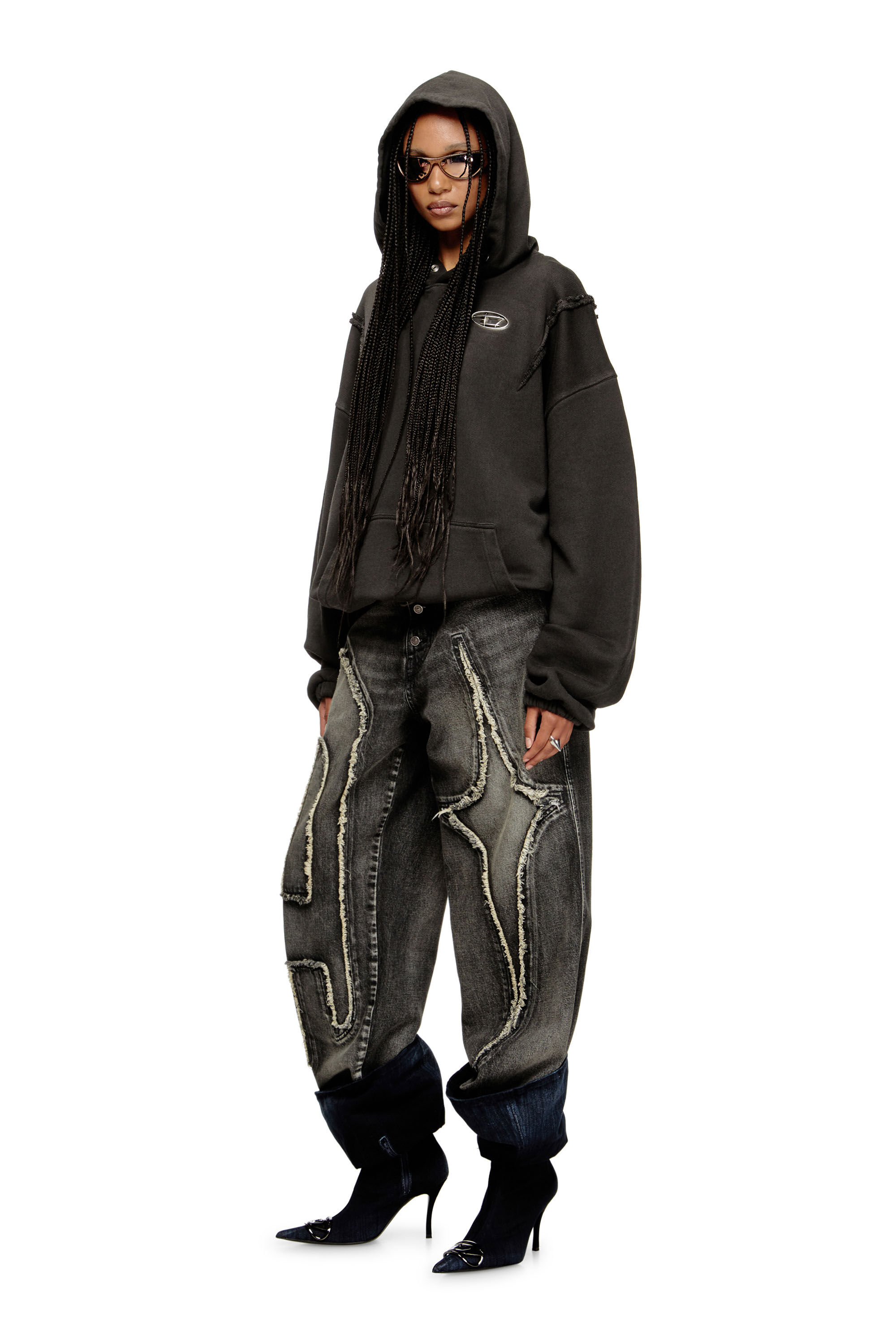 S-THUG-HOODIE Hoodie with faded effect｜ブラック｜ウィメンズ｜DIESEL