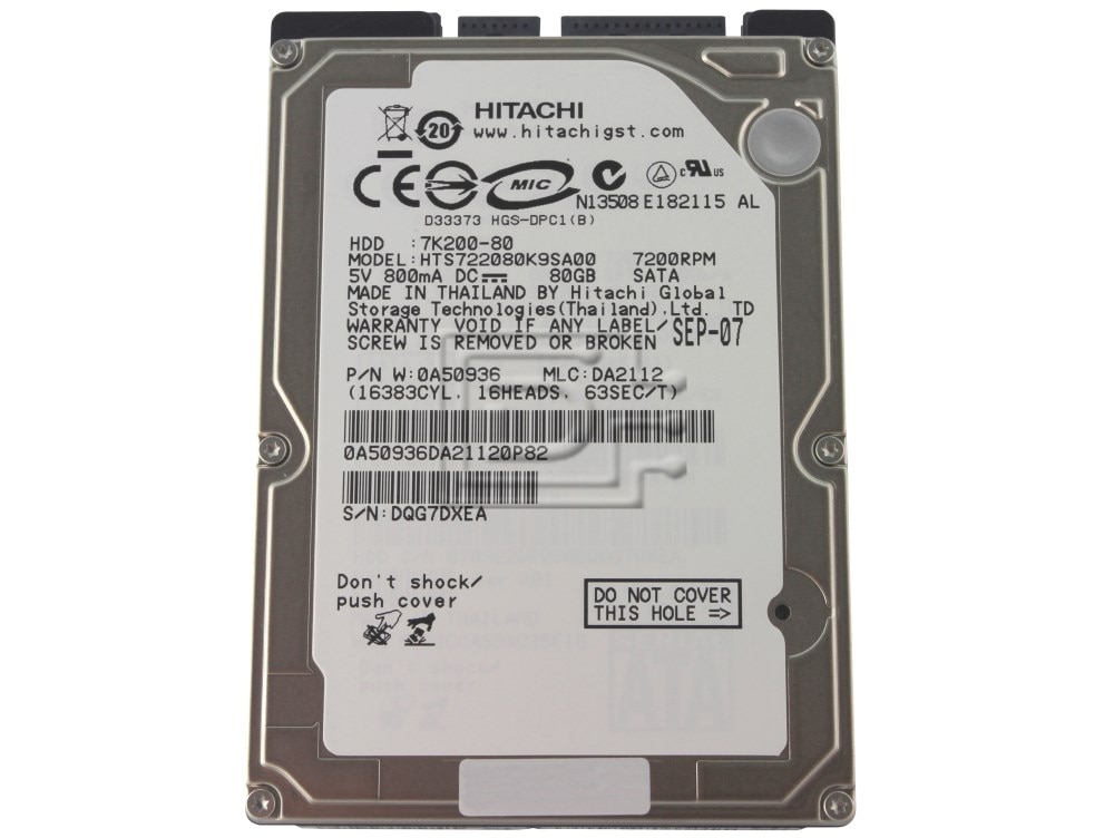 Hitachi 0A50936 / HTS722080K9SA00 80GB SATA Hard Drive