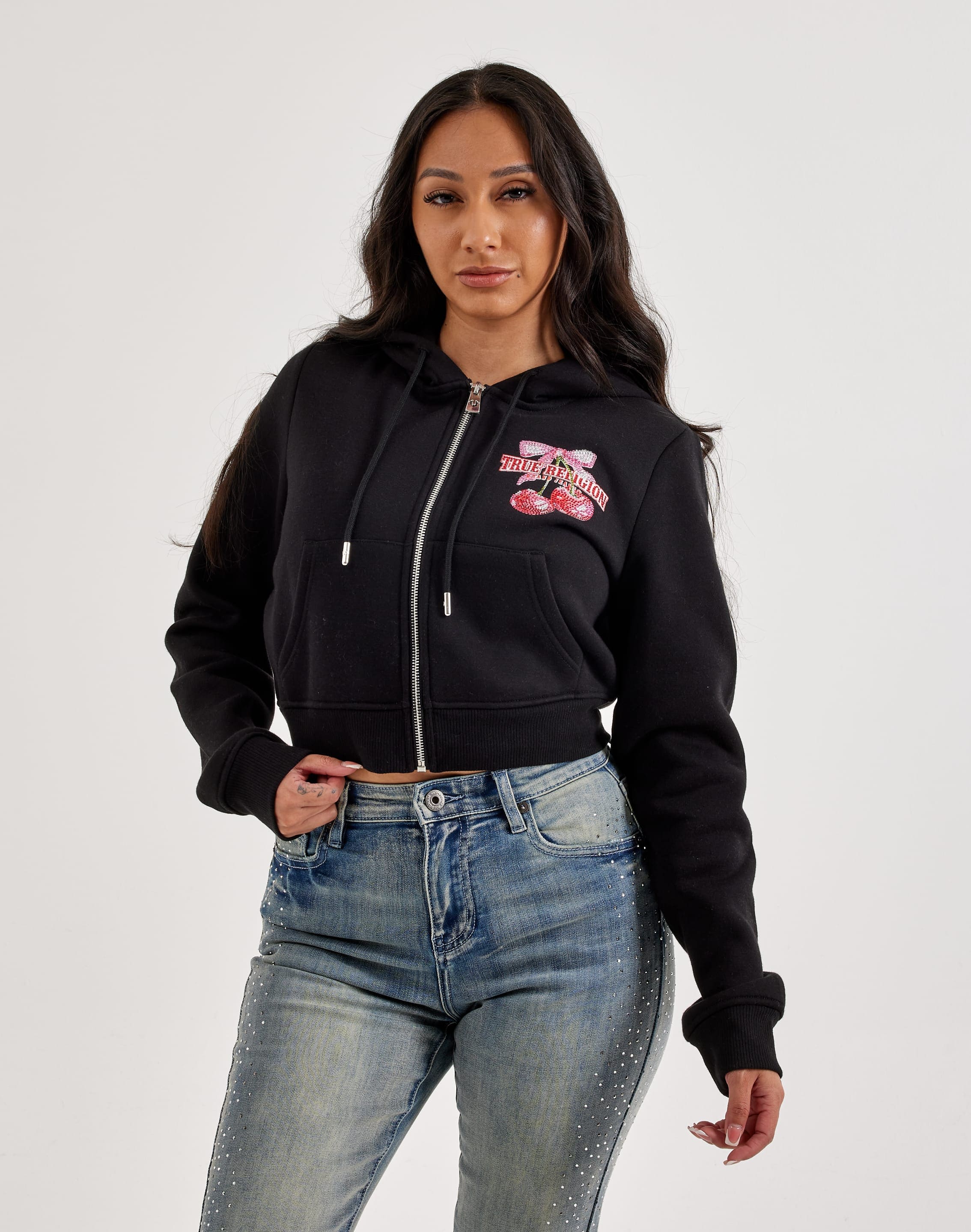 True Religion Cherry Shrunken Full-Zip Fleece Hoodie – DTLR