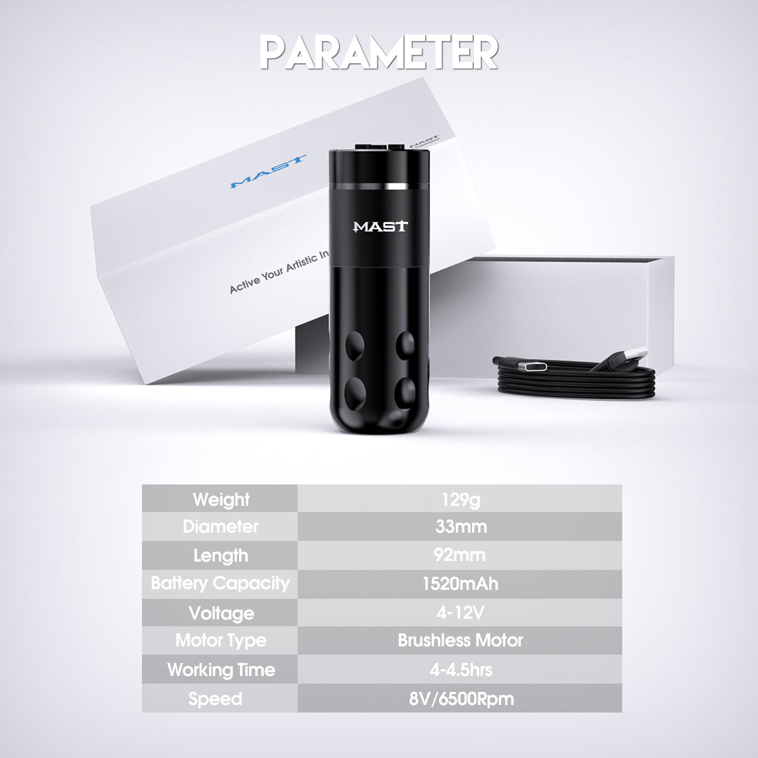 Mast Rider Pro Wireless Tattoo Machine Kit with 20Pcs Pro