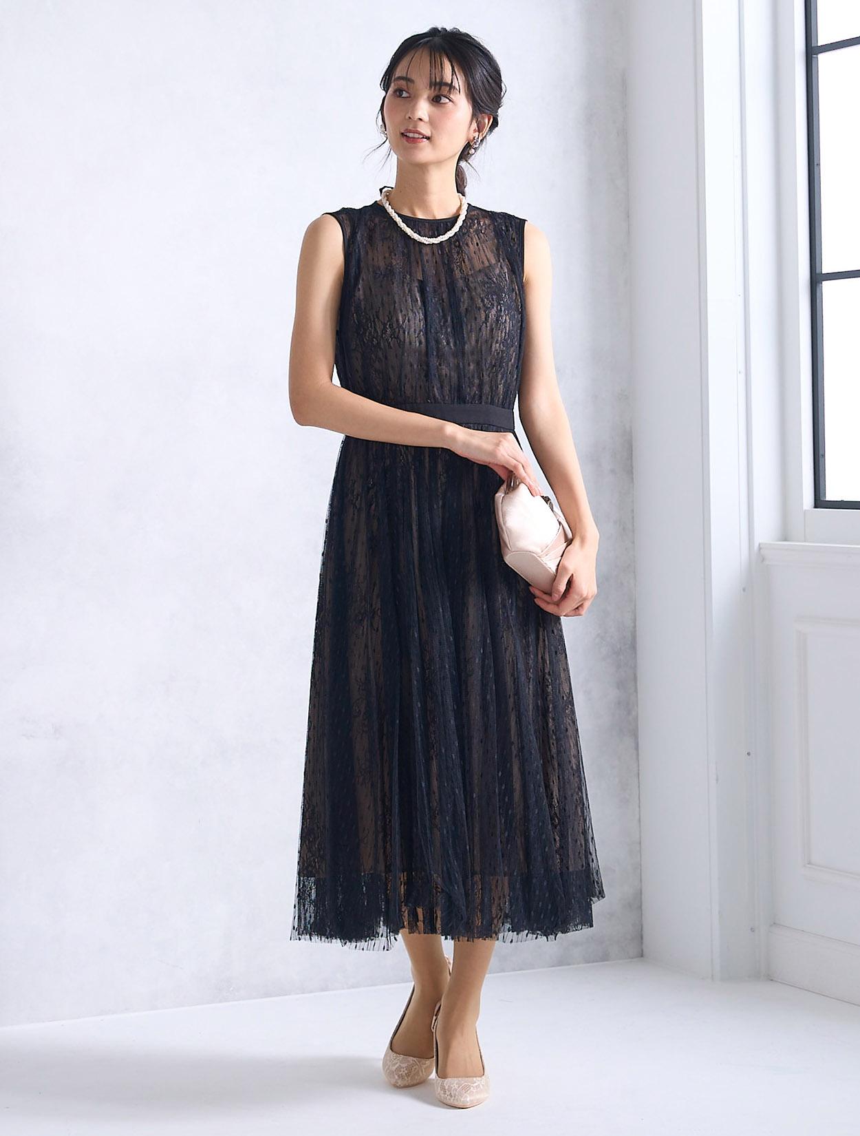 M】バックリボンドットチュールドレス（ブラック）DPSET0500のレンタル