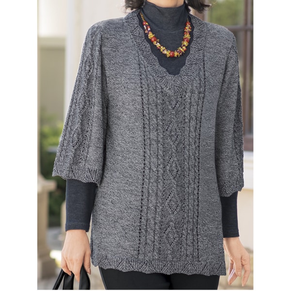 アルパカ入り七分袖セーター(M～L 杢グレー): レディースファッション