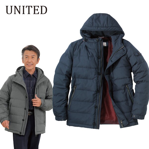 ユナイテッド 配色デザインダウンジャケット(M グレー): メンズ
