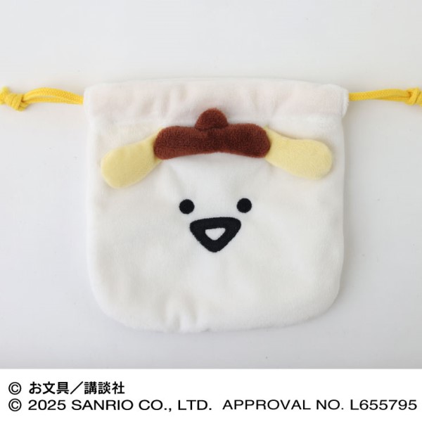 ポムポムプリン×お文具といっしょ もふもふフェイス巾着 /(2)お文具