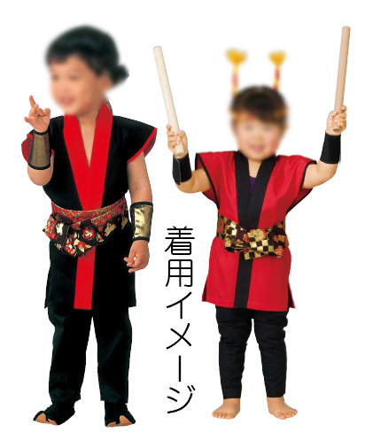 子ども用 袖なし法被：半纏帯別売 黒（赤衿）・赤（黒衿）edo6070-6071