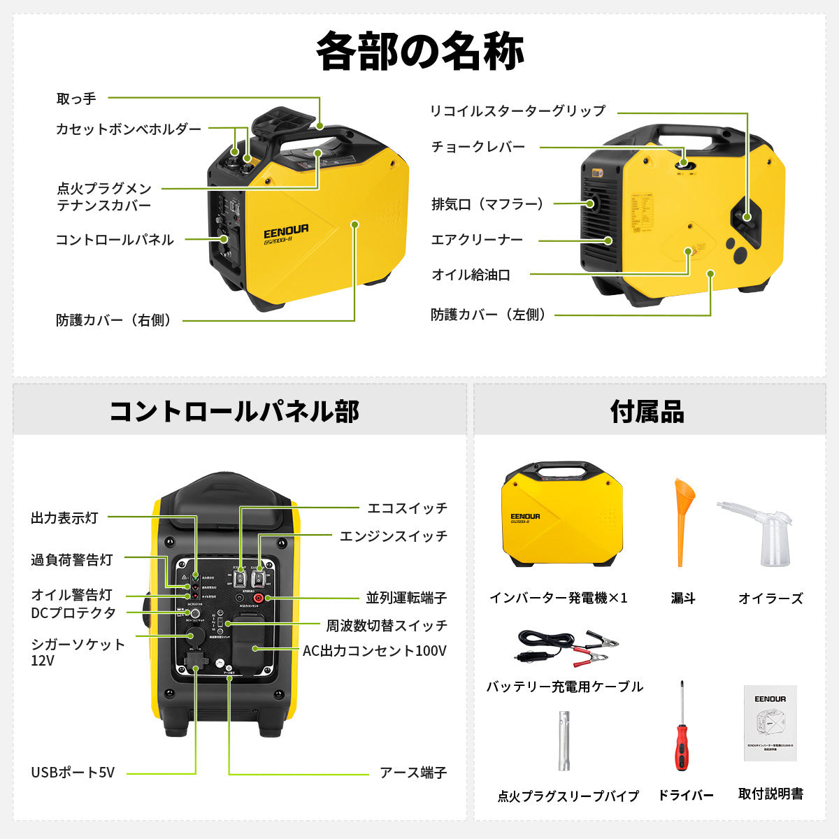 EENOURインバーター発電機GS2000i-B 1.5KVA/1500W