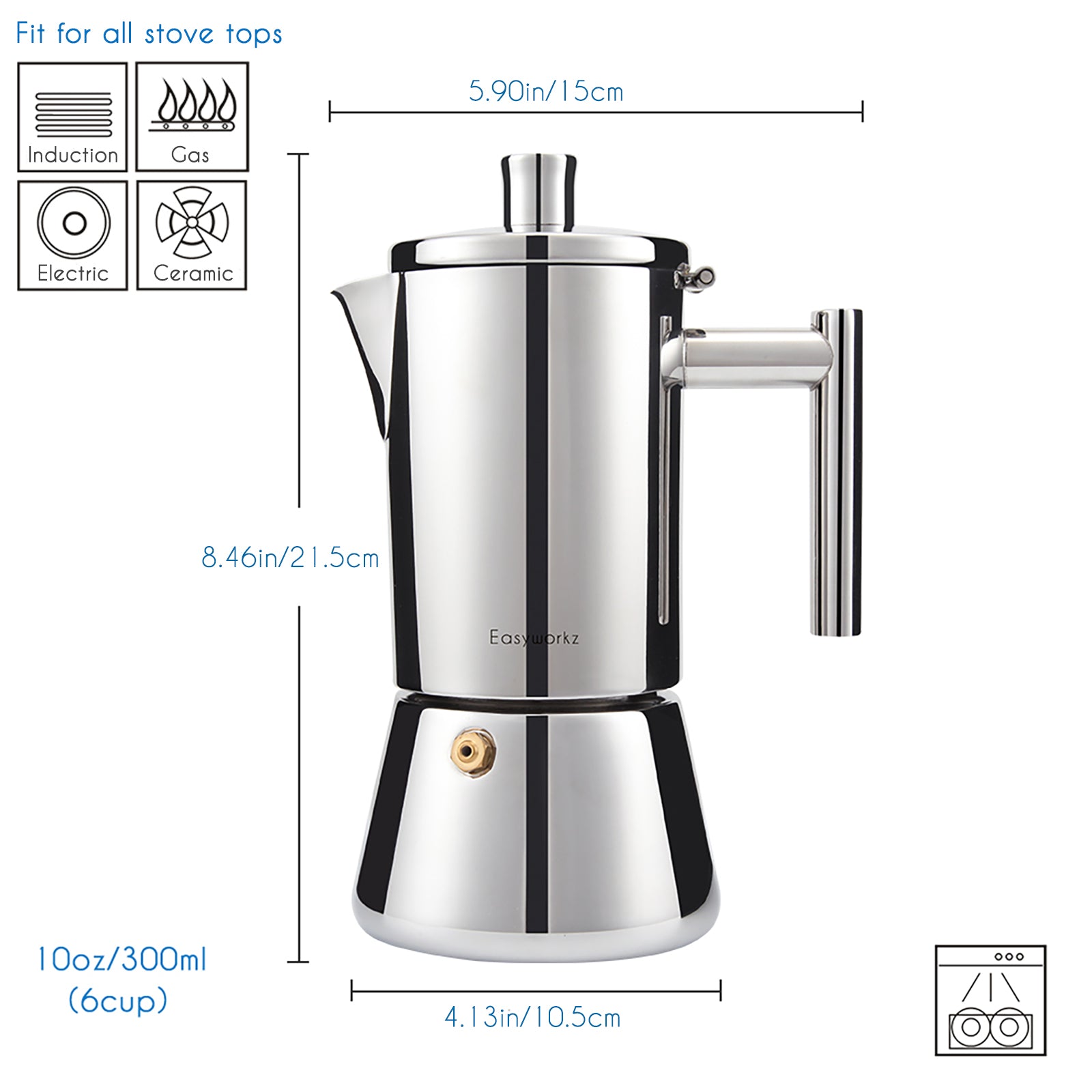 Easyworkz Diego Stovetop Espresso Maker Stainless Steel Italian Coffee