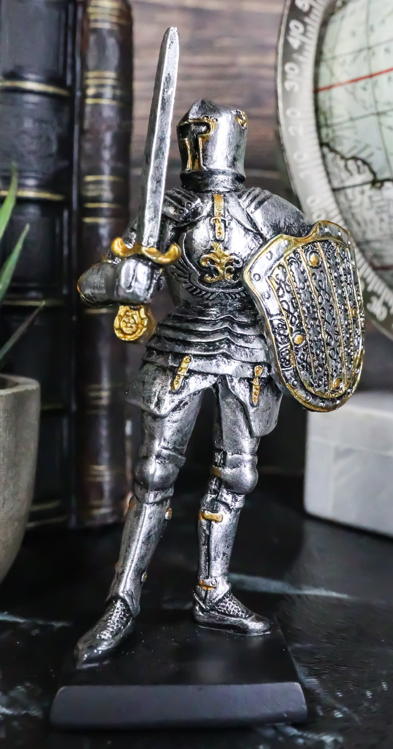 Suit Of Armor Medieval Knight Guard With Broad Shield and Sword