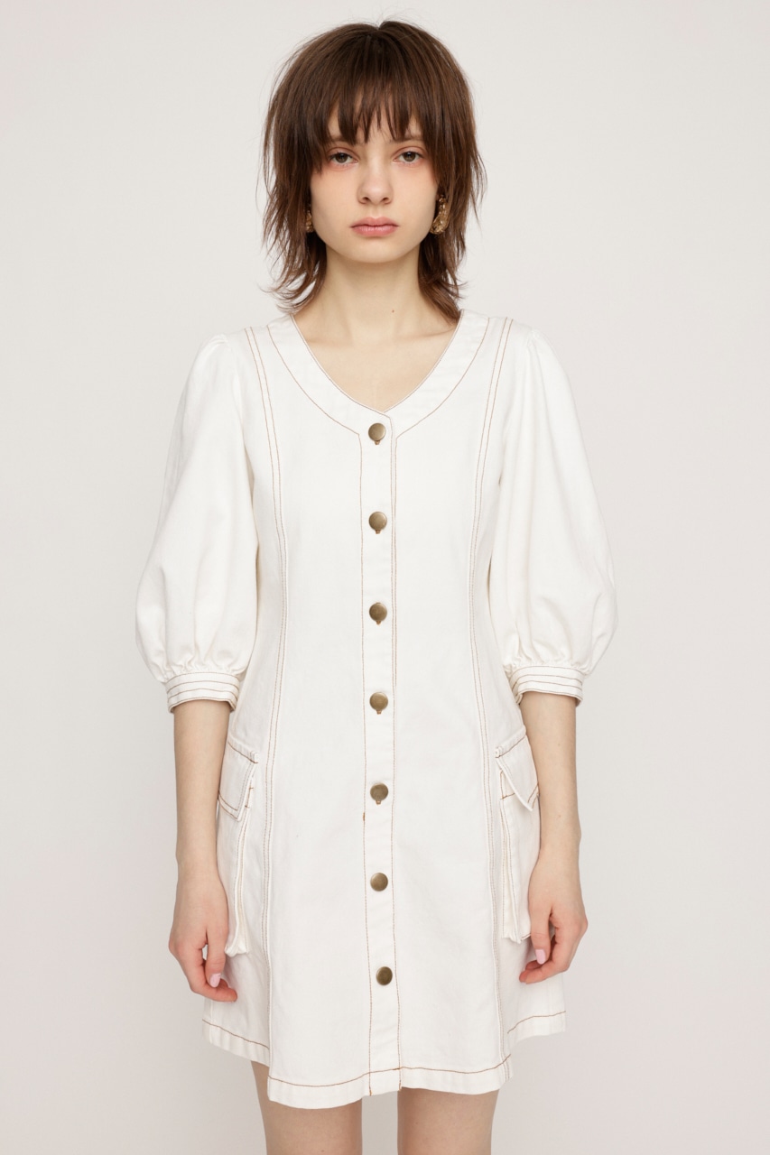 SLY | V NECK DENIM ショートワンピース (ワンピース(ミニ・ミディアム