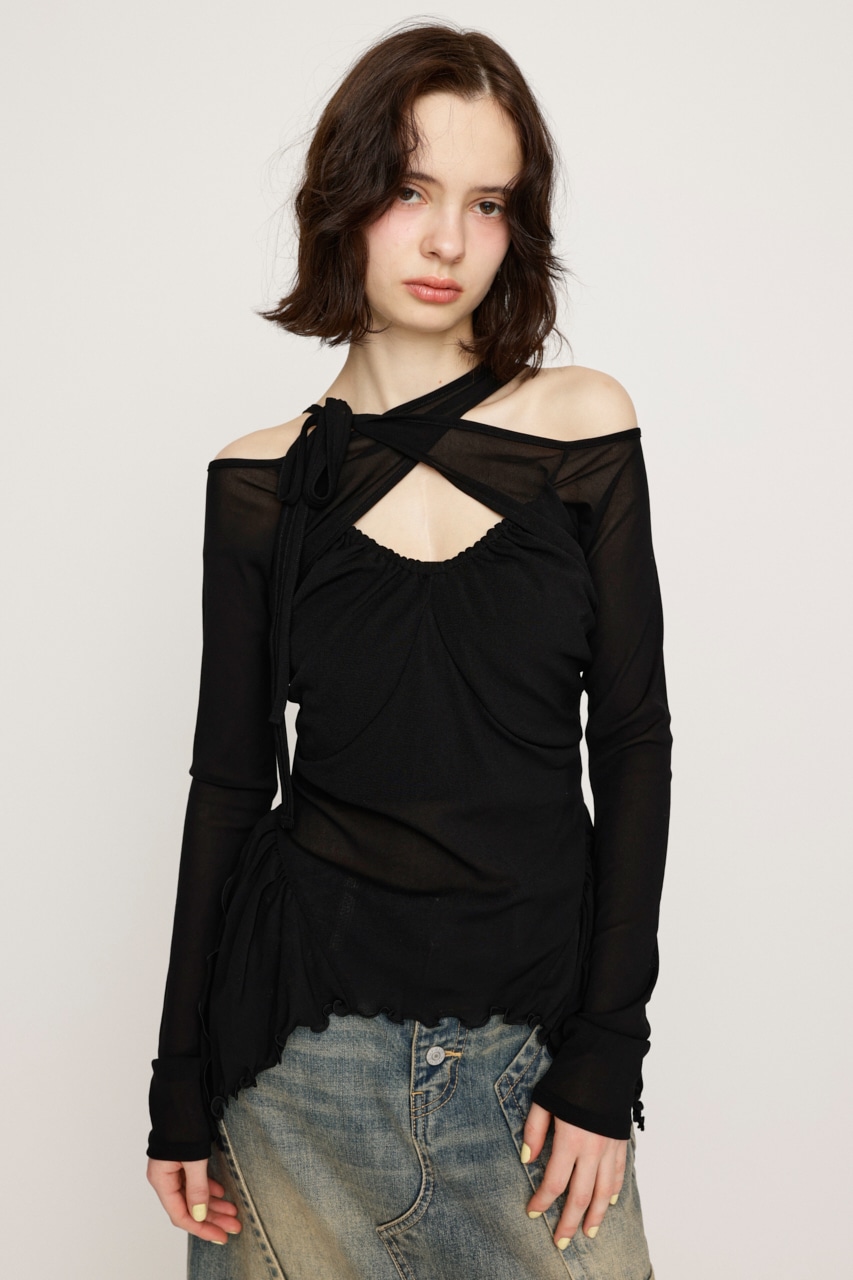 SLY | ASYMMETRY DESIGN MESH トップス (Tシャツ・カットソー(長袖