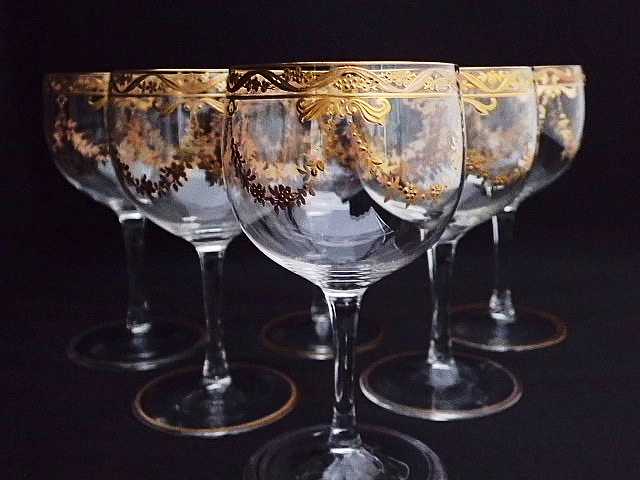 希少】モーゼル エナメル盛 金彩 ワイングラス 金盛り エナメル彩