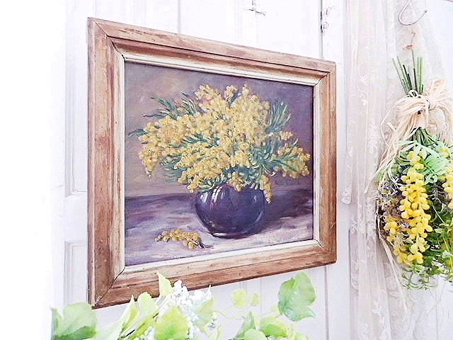 フランス油絵 『ミモザのある風景』 - 薔薇と天使のアンティーク