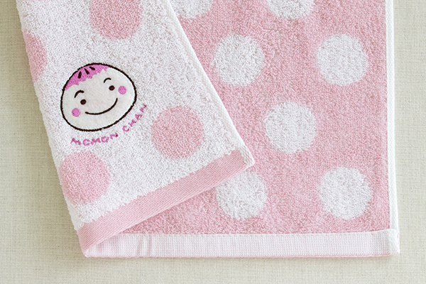 ももんちゃん アップリケ刺繍 水玉ハンドタオル（絵本ナビオリジナル