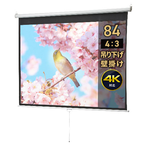 100インチ 吊り下げスクリーン／16:9／ロール式／引き出し収納で省スペース