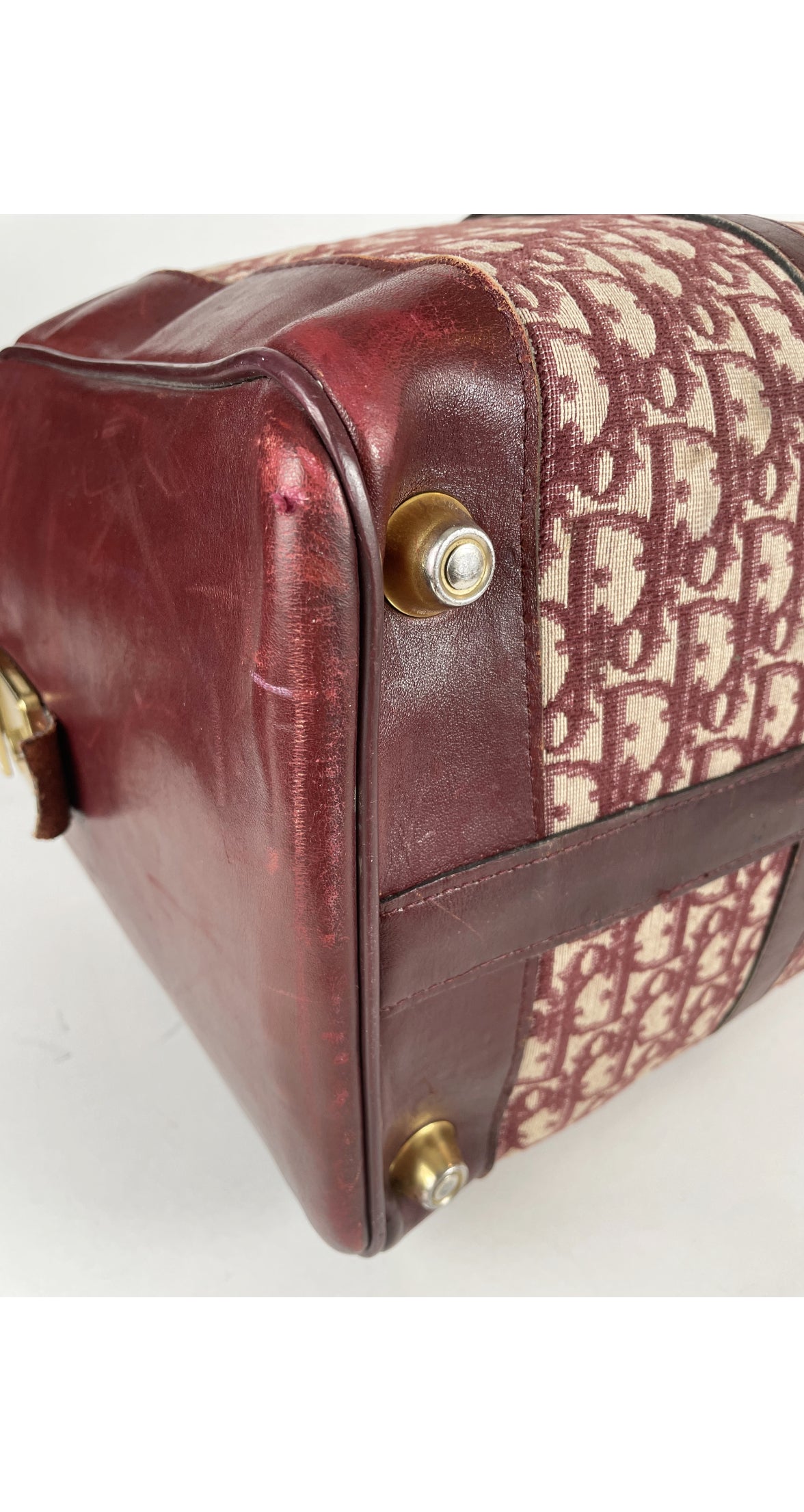 Christian Dior 1970s Burgundy Trotter Canvas Leather Trim Travel