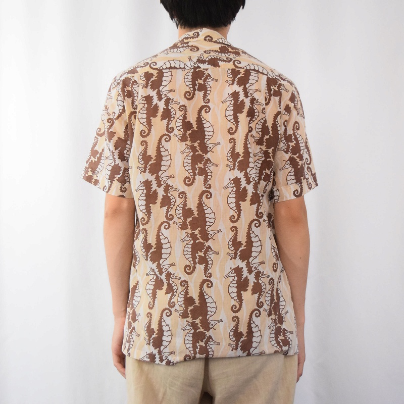 70s 70年代 タツノオトシゴ 開襟 半袖 総柄 |ヴインテージ古着屋Feeet