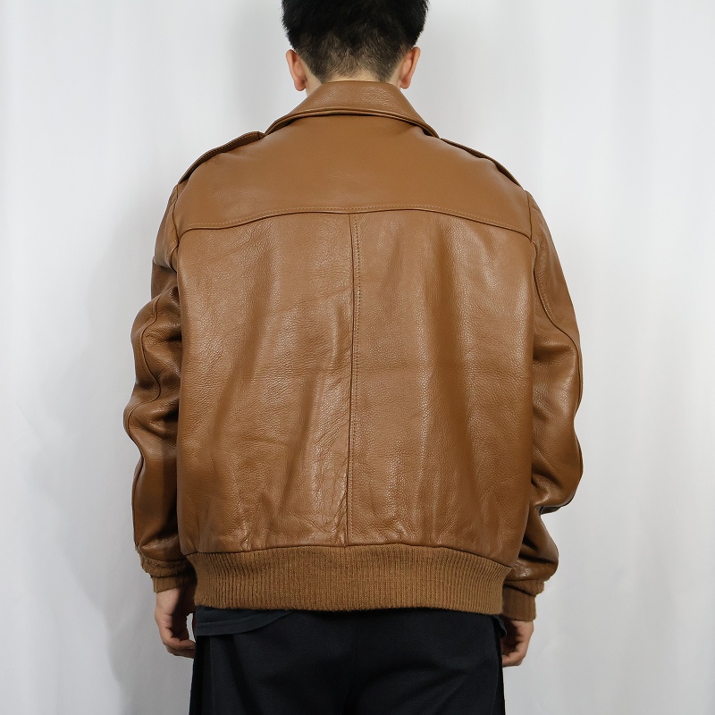 80年代 80s 茶色 ブラウン アメリカ製 ミリタリータイプ 本革 革ジャン