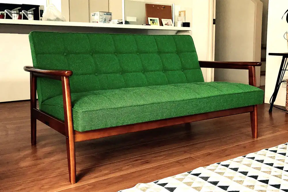 カリモク60 Kチェア2シータータープグリーン（ウォールナット色塗装