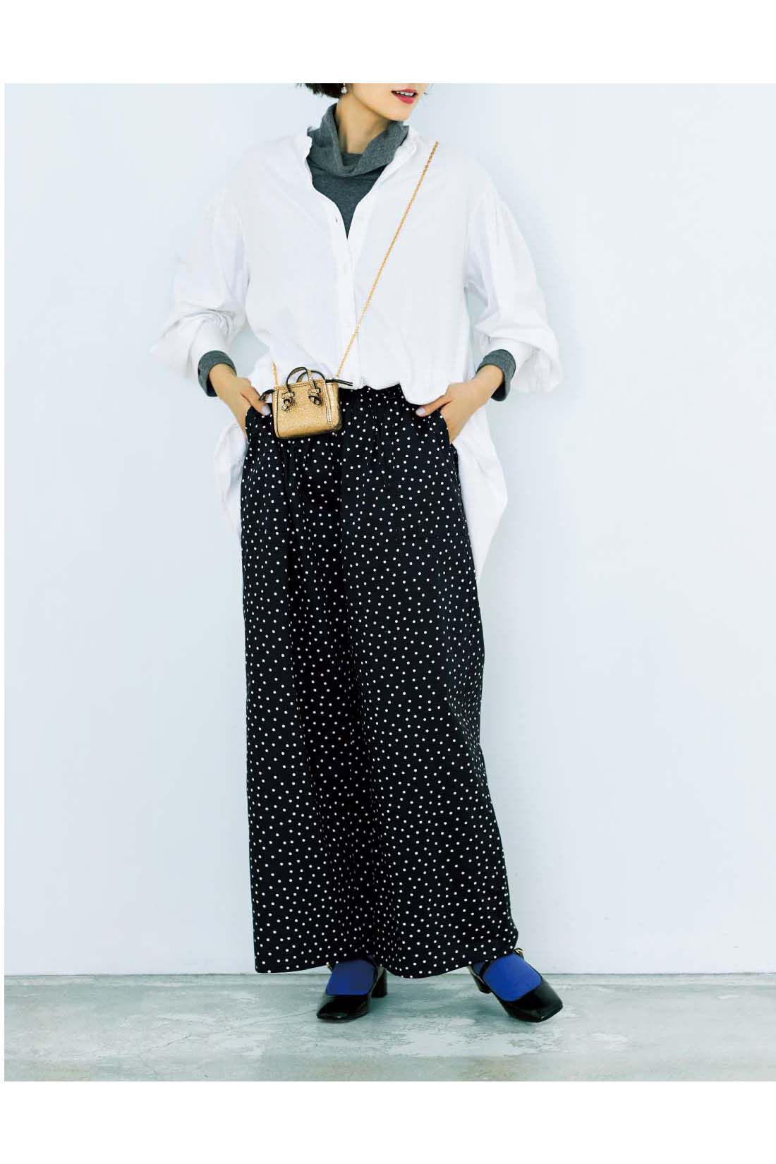 さらりと着られるコットン100％ ウエストらくちんなゆるっとドット