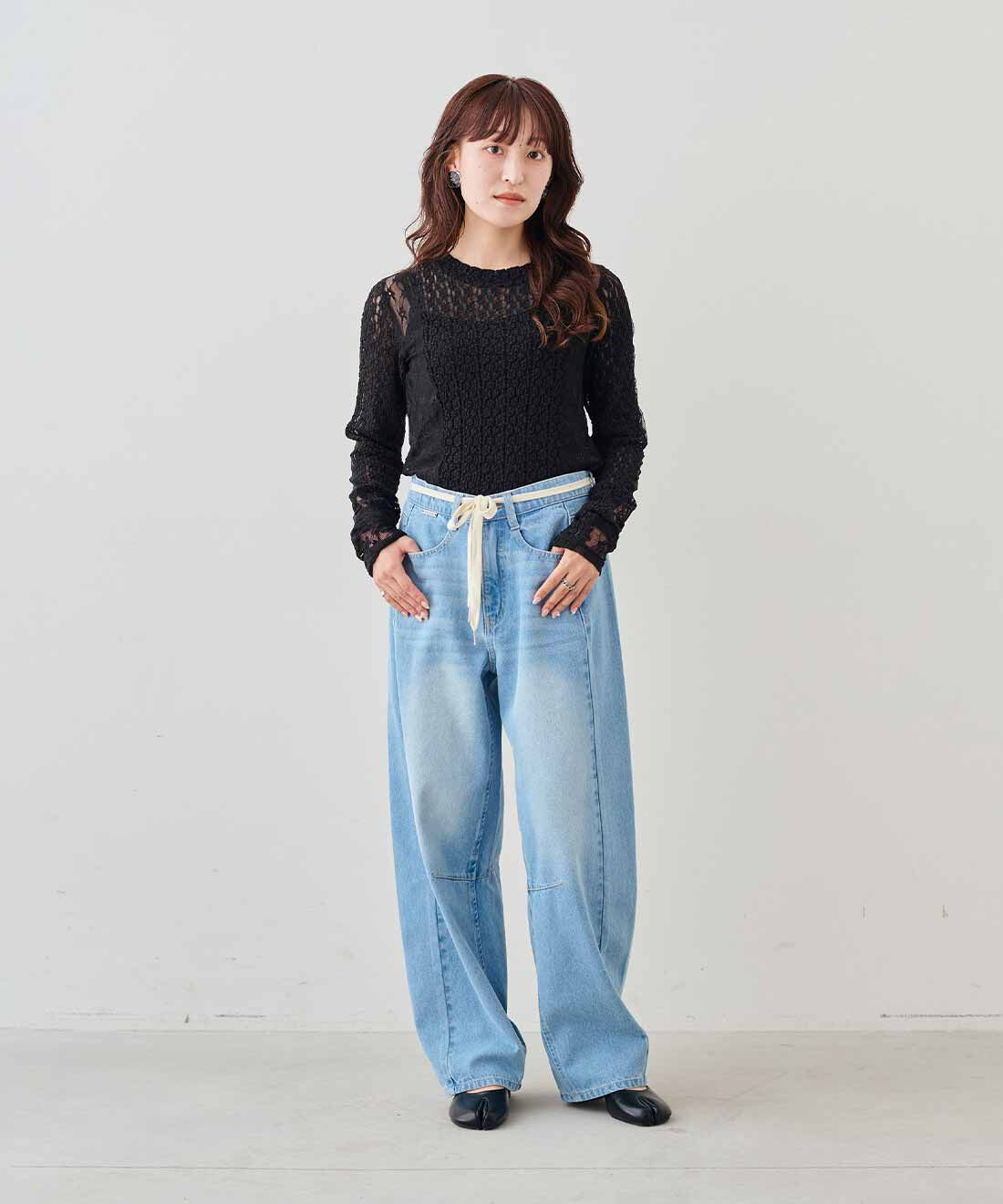 MEDE19F ウエストひもベルトが付いた レスウォーターのカーブデニム