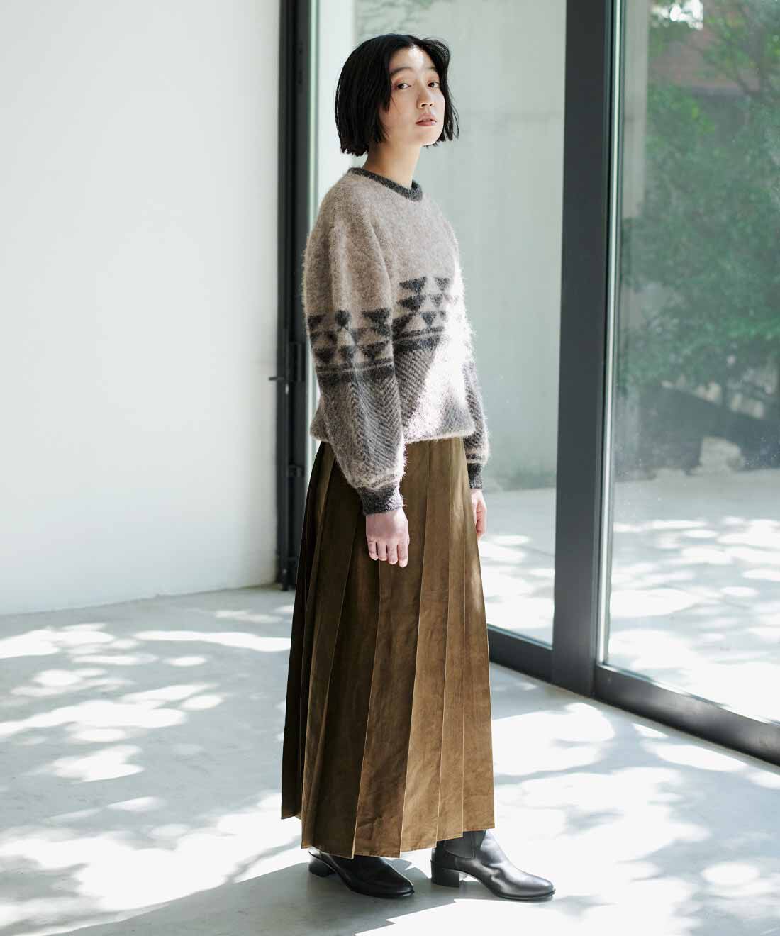 THREE FIFTY STANDARD スウェード調プリーツスカート〈ココアブラウン