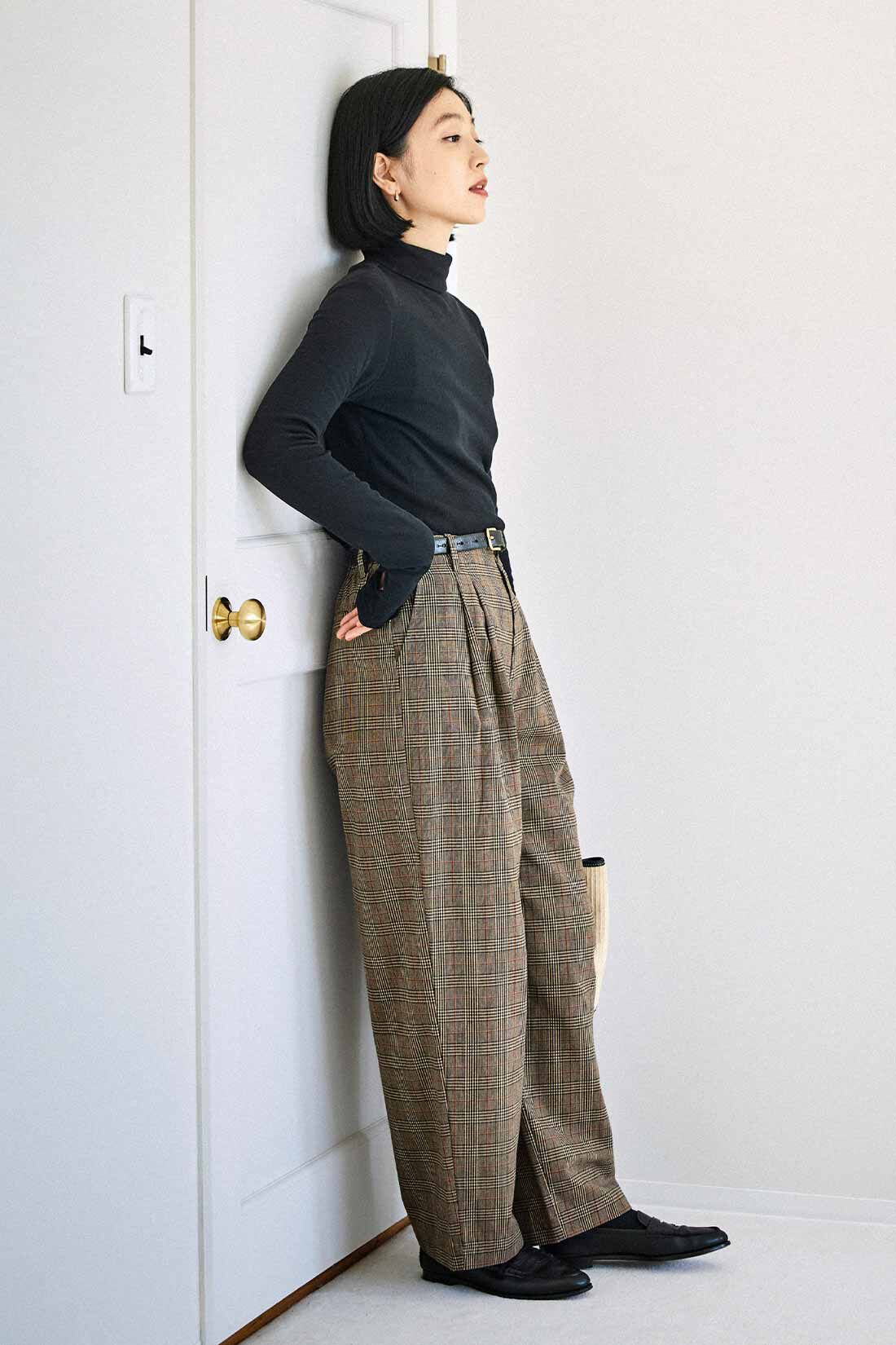 THREE FIFTY STANDARD オレンジラインがポイントのグレンチェック