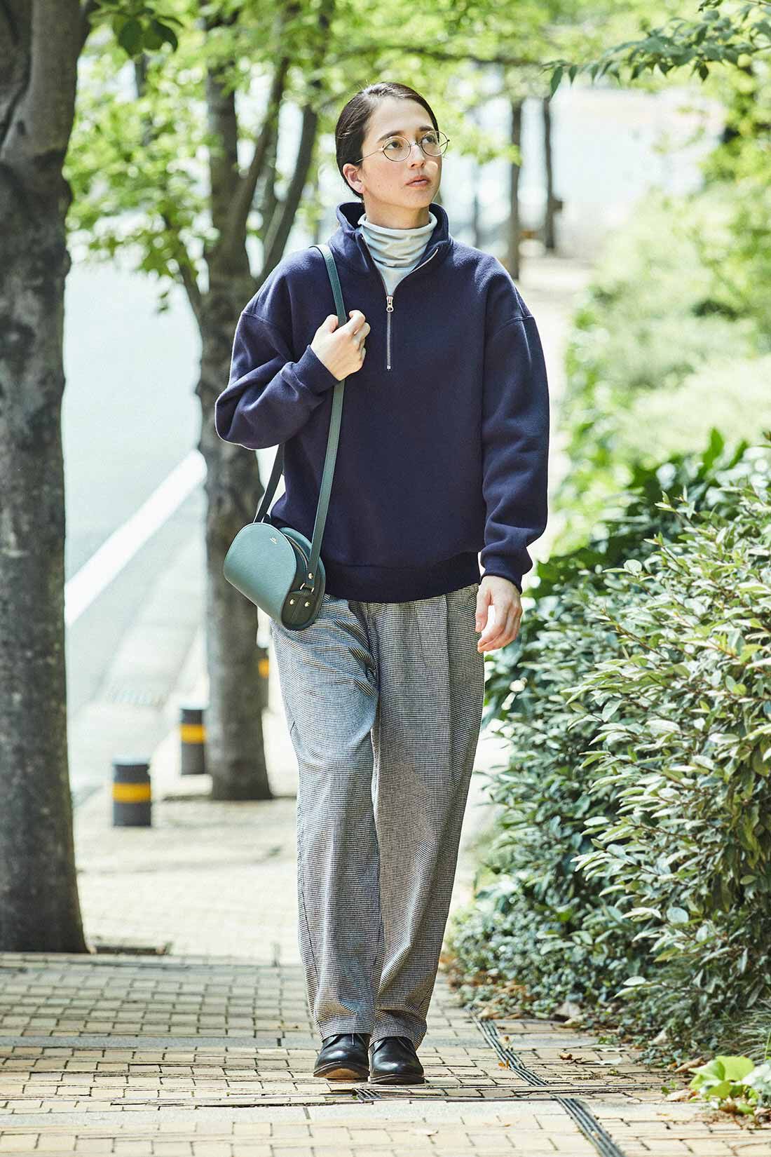 THREE FIFTY STANDARD あったか裏起毛ハーフジップトップス〈ネイビー