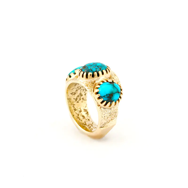Loloma, Charles Gold Tufa Cast Ring With Turquoise - Faust Gallery