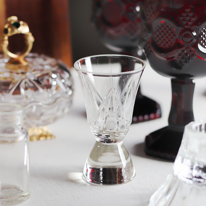アメリカヴィンテージクリアカットガラスショットグラス|アンティーク