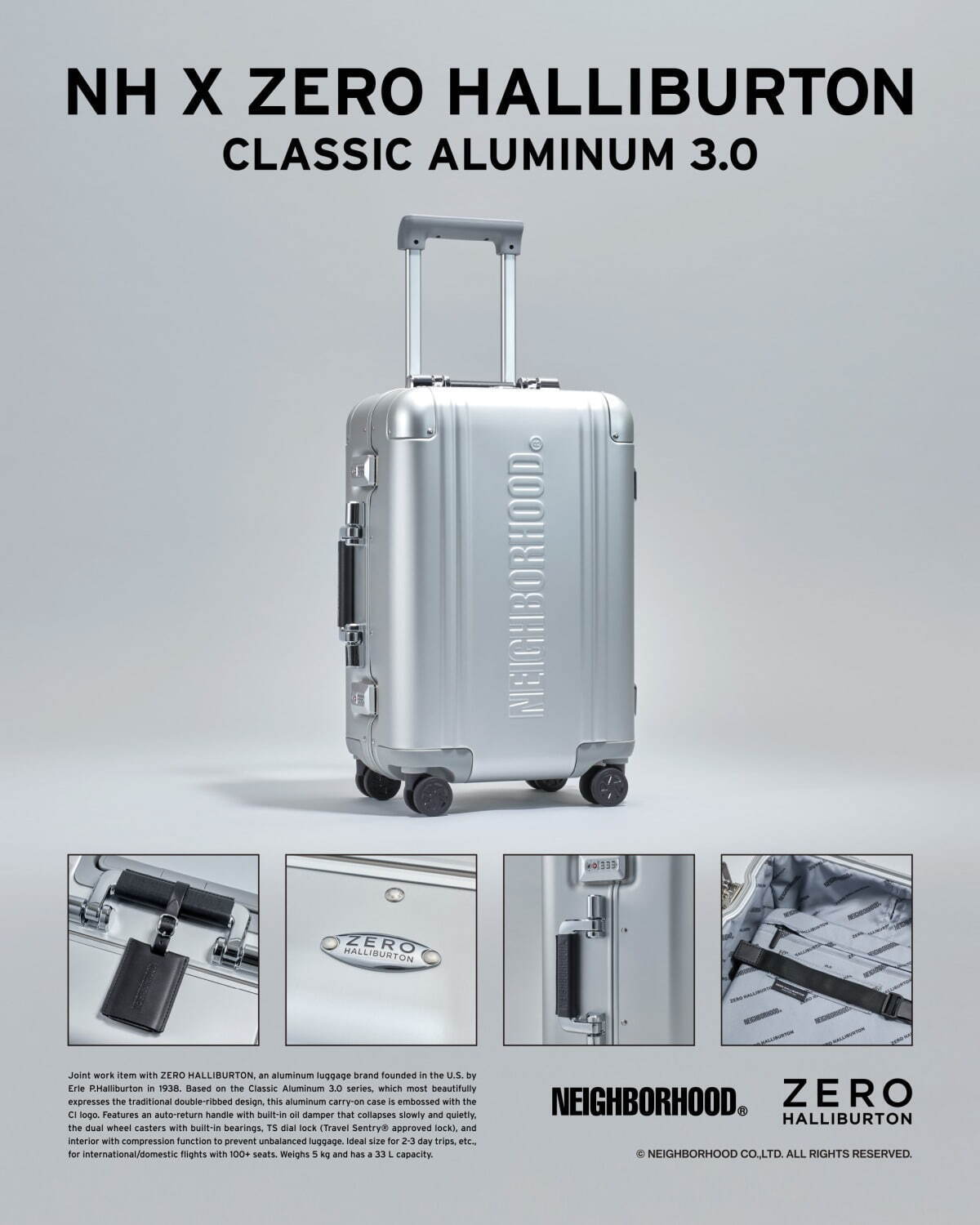 ネイバーフッド×ゼロハリバートンのアルミ製スーツケース、大胆な