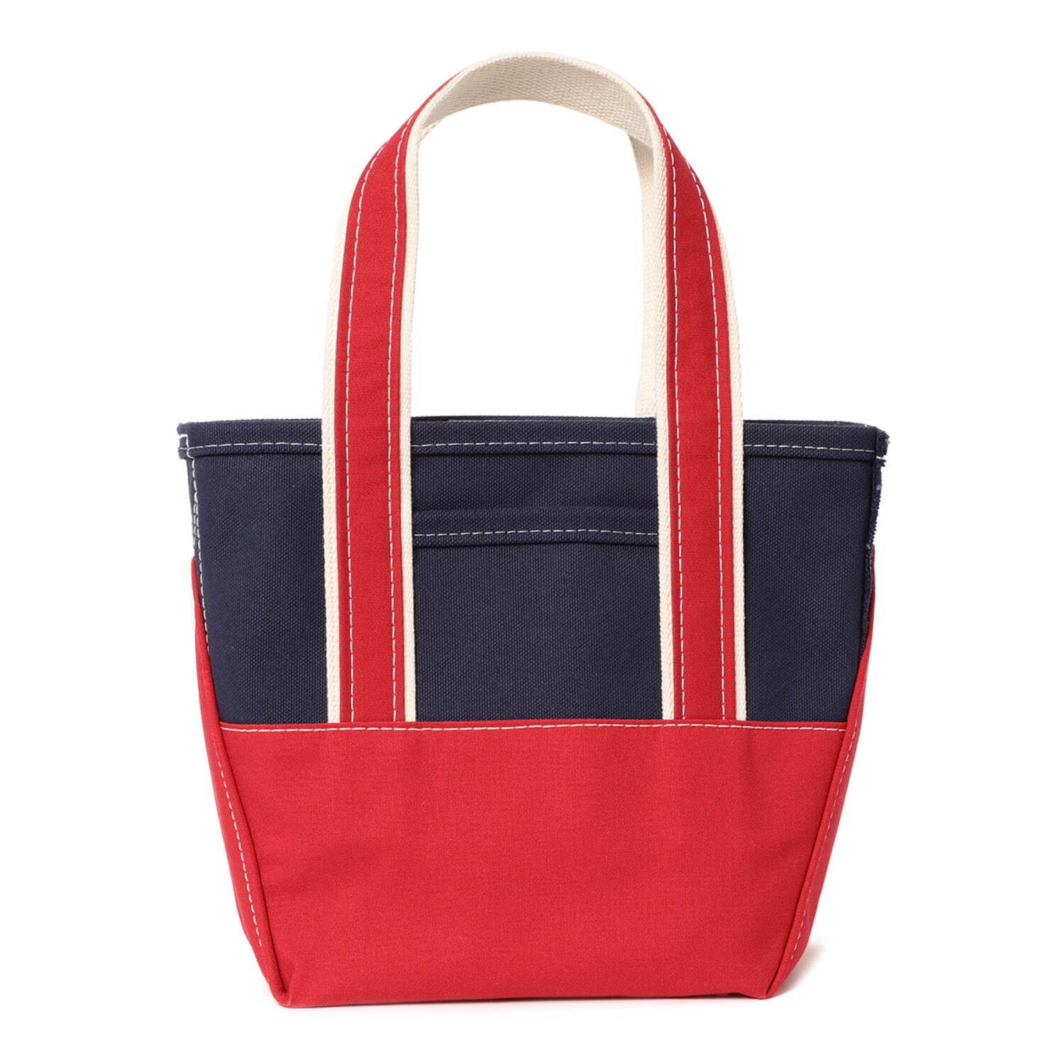 ビームスとエルエルビーンのコラボトートバッグ、紺×赤・緑の2トーン