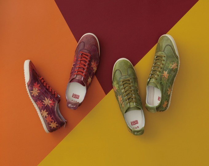 オニツカタイガー、大山友禅染で紅葉を描いたスニーカー「メキシコ 66