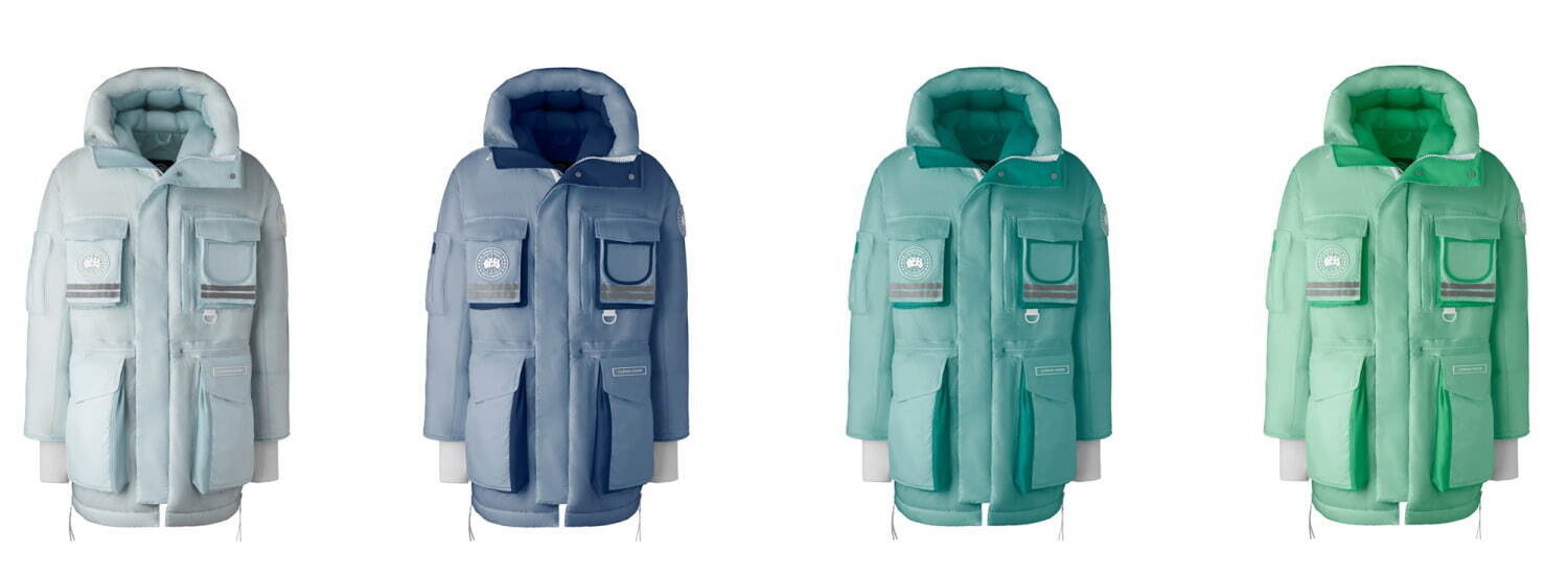 カナダグース“氷河”着想のジュエルカラーアウター、アイスブルーの