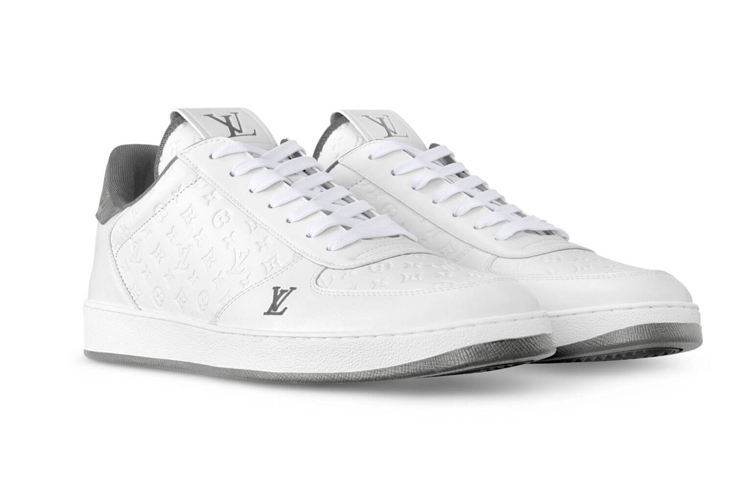 ルイ・ヴィトン「ミニ・モノグラム」柄のメンズ白レザースニーカー