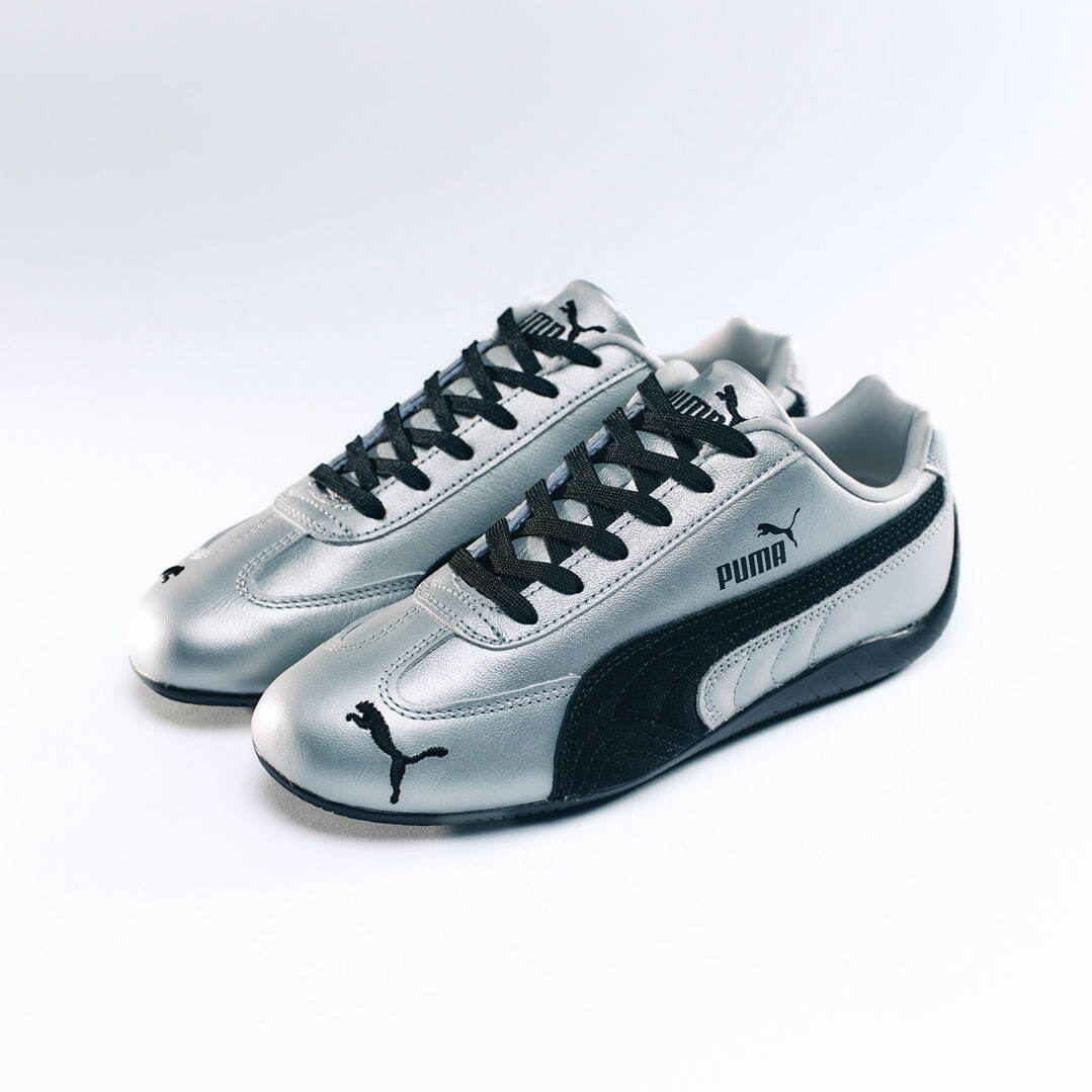 プーマのスニーカー「スピードキャット」“シルバー”を効かせたブラウン
