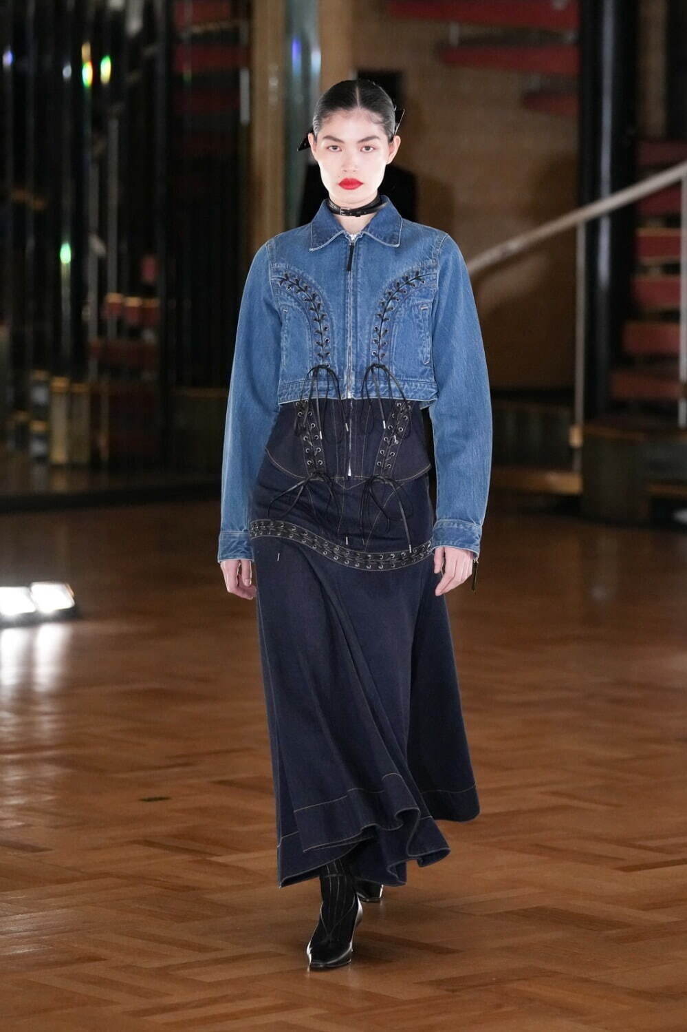 フェティコ“チェリー柄ベルベット”トップス＆編み上げデニムジャケット