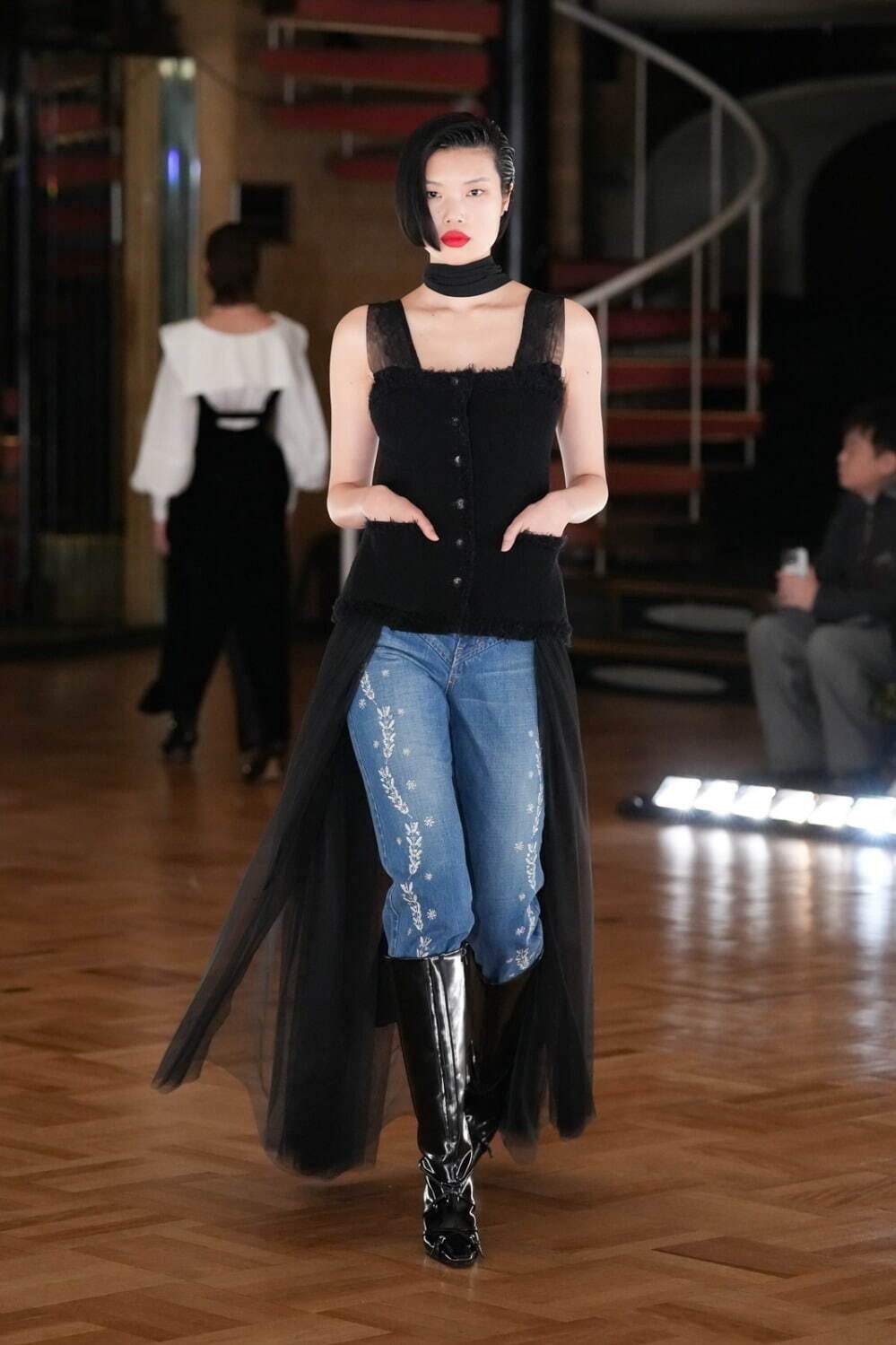 フェティコ“チェリー柄ベルベット”トップス＆編み上げデニムジャケット