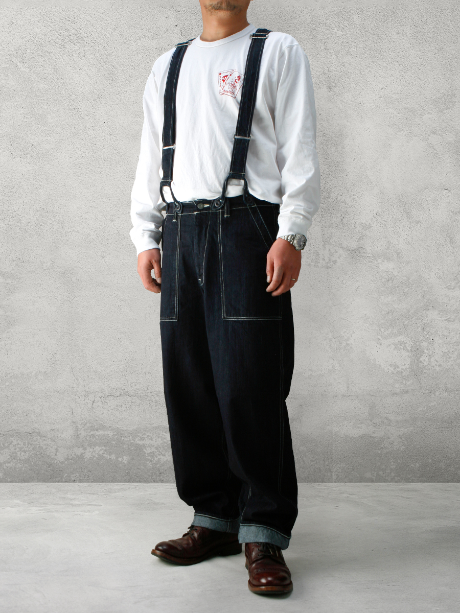 10oz デニム サスペンダー ベイカーパンツ FN-DP-002 | THE FLAT HEAD