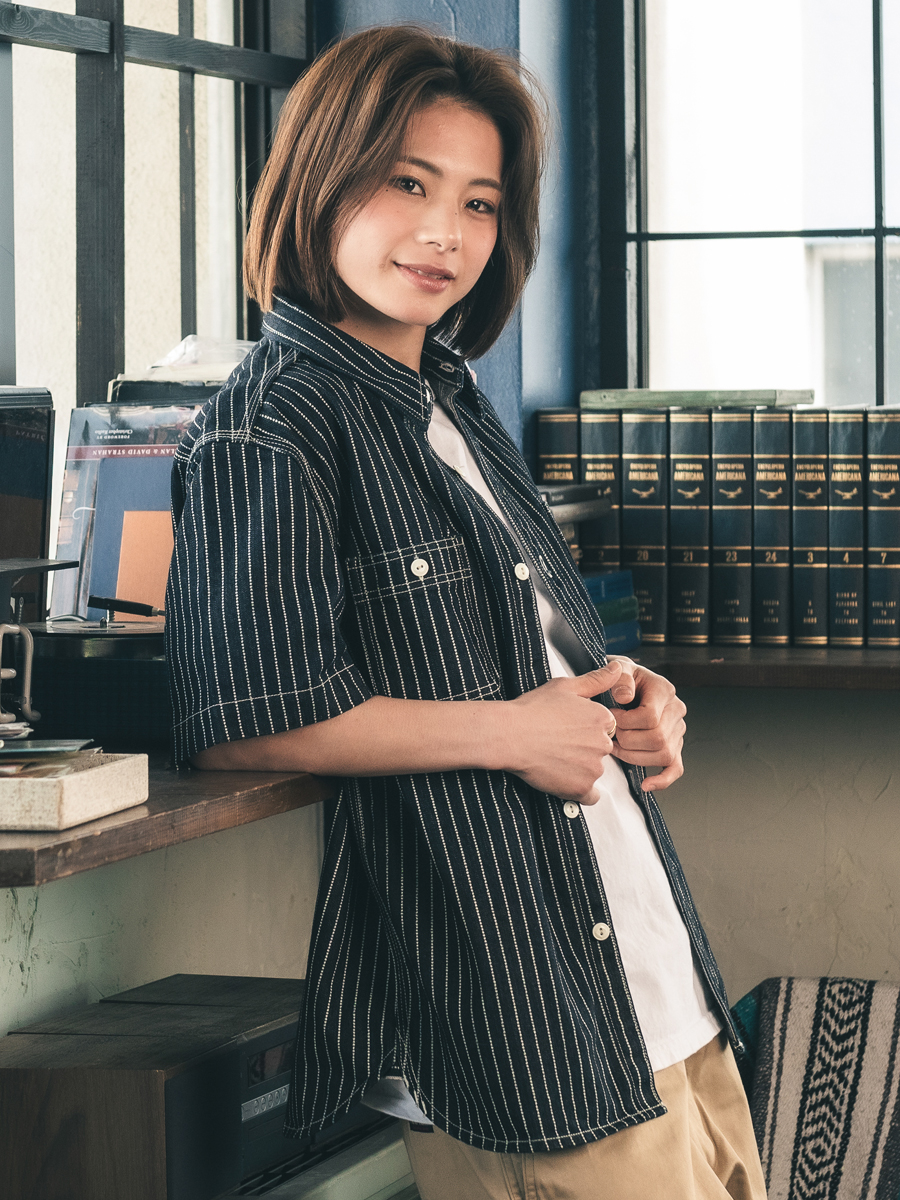 10oz デニム ウォバッシュ 半袖ワークシャツ FN-SDK-702S | THE FLAT HEAD