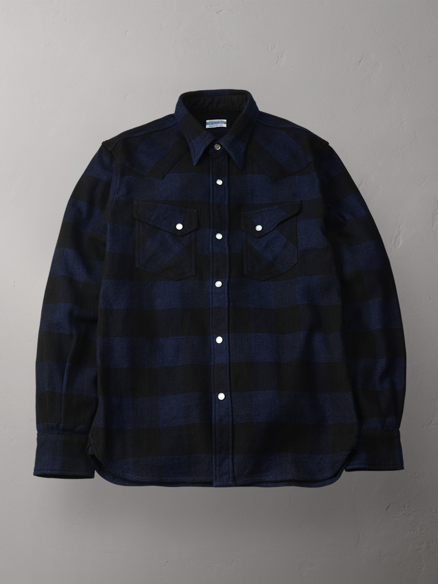 インディゴ染め ブロックチェック ネルウエスタンシャツ FN-SNW-101LSP