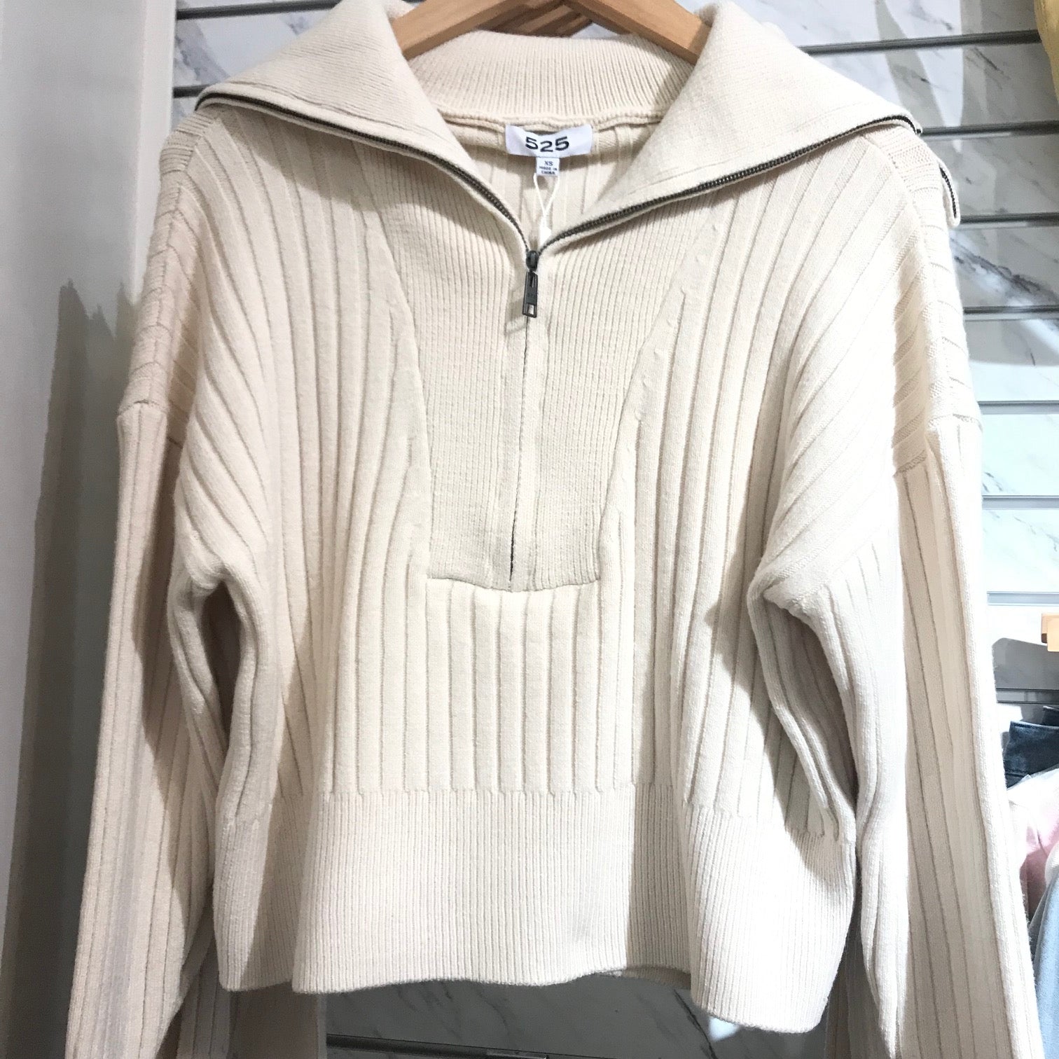 Women's 525 America | Rib Knit Quarter Zip Sweater | Cream